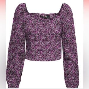 NWT! Vero Moda Anna long sleeve crop top Very Berry Colorful Print